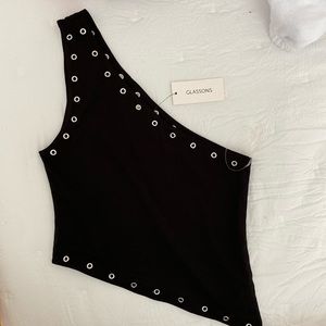 glassons black eyelet crop top